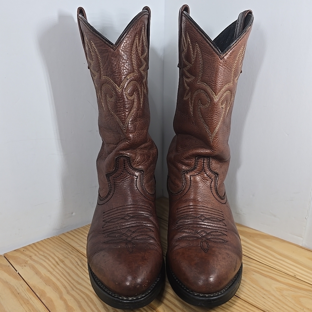 Mens Dingo Brown Leather Cowboy Boots Size 8D - Picture 2 of 10
